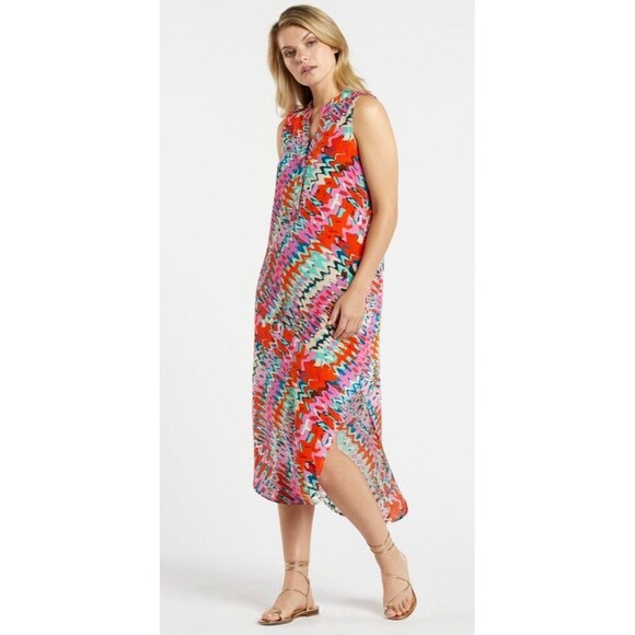 MARIE OLIVER Ellis Silk Psychedelic Tie Dye Midi Dress XS VNeck Resort Vacation - Picture 1 of 13